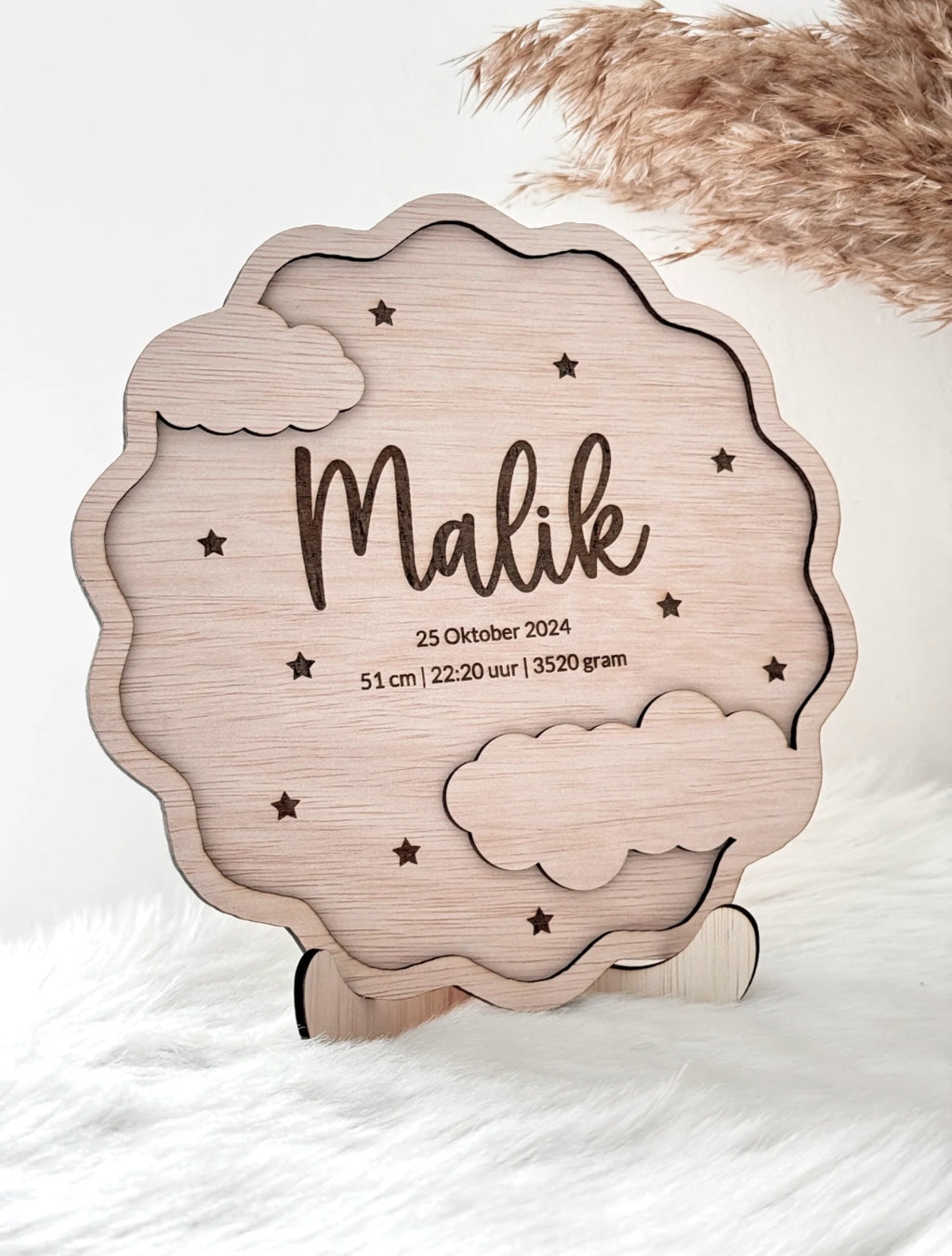 Houten geboortebord | Golvend Rand