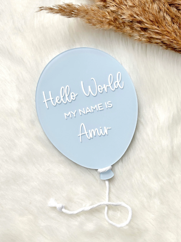 Geboortebord | Ballon | Hello World