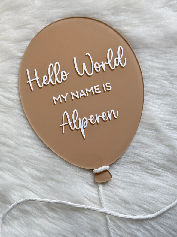 Geboortebord | Ballon | Hello World